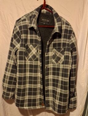 Modern Canvas Men’s Black & White Plaid Sherpa Fleece Shirt Jacket Size 2XL
